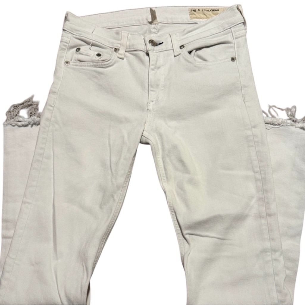 Rag & Bone High Rise Skinny Crop Stretch Jean In Bright White Frayed Hems Sz 27